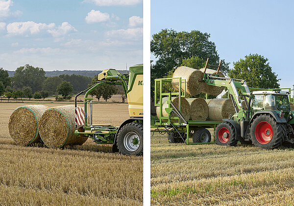 Unloading the bales in pairs