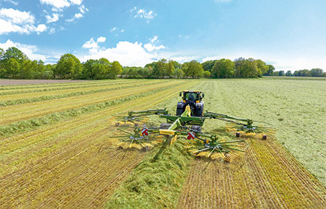 Krone UK rotary rake in field